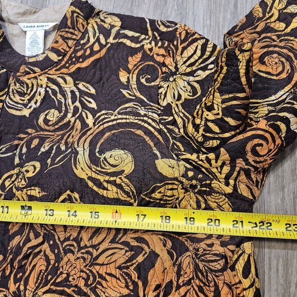 Vtg Laura Ashley Quilted Silk Jacket Womens M Brown Orange Floral Boho Cottage - Picture 7 of 8